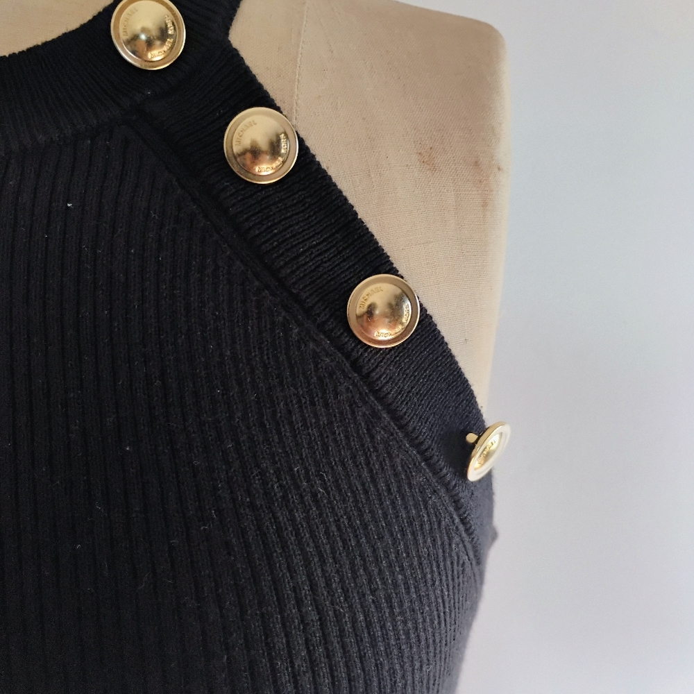 Michael Kors Black Ribbed Sweater Tank Top with Gold Buttons - Picture 6 of 10